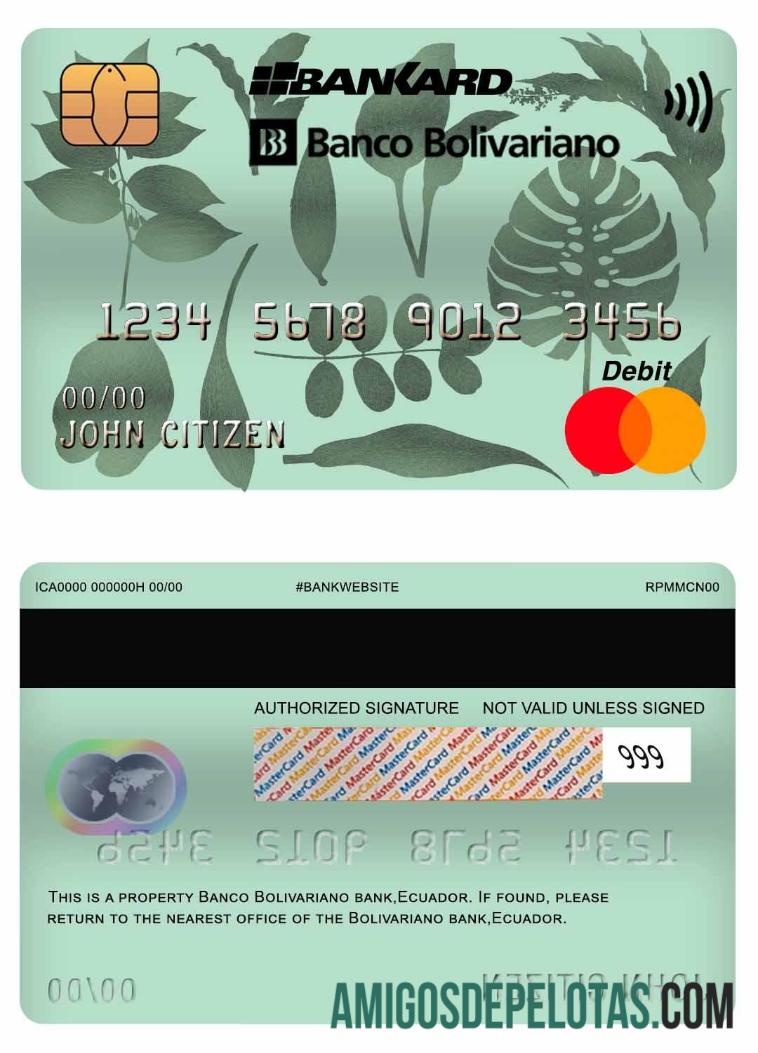 Ecuador Banco Bolivariano Mastercard exemplo real